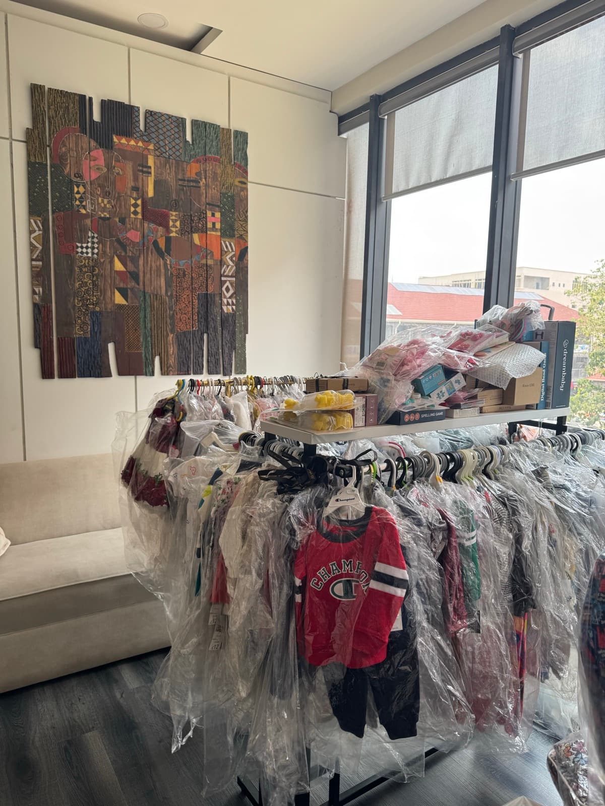 Display area in Theo Kiddies physical store with infant and kids products